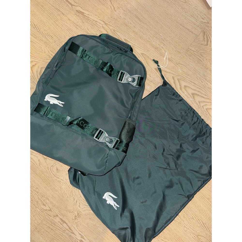 NWT Lacoste Backpack Green Compression Strap School Bag NH4313NZ‎ & dustbag